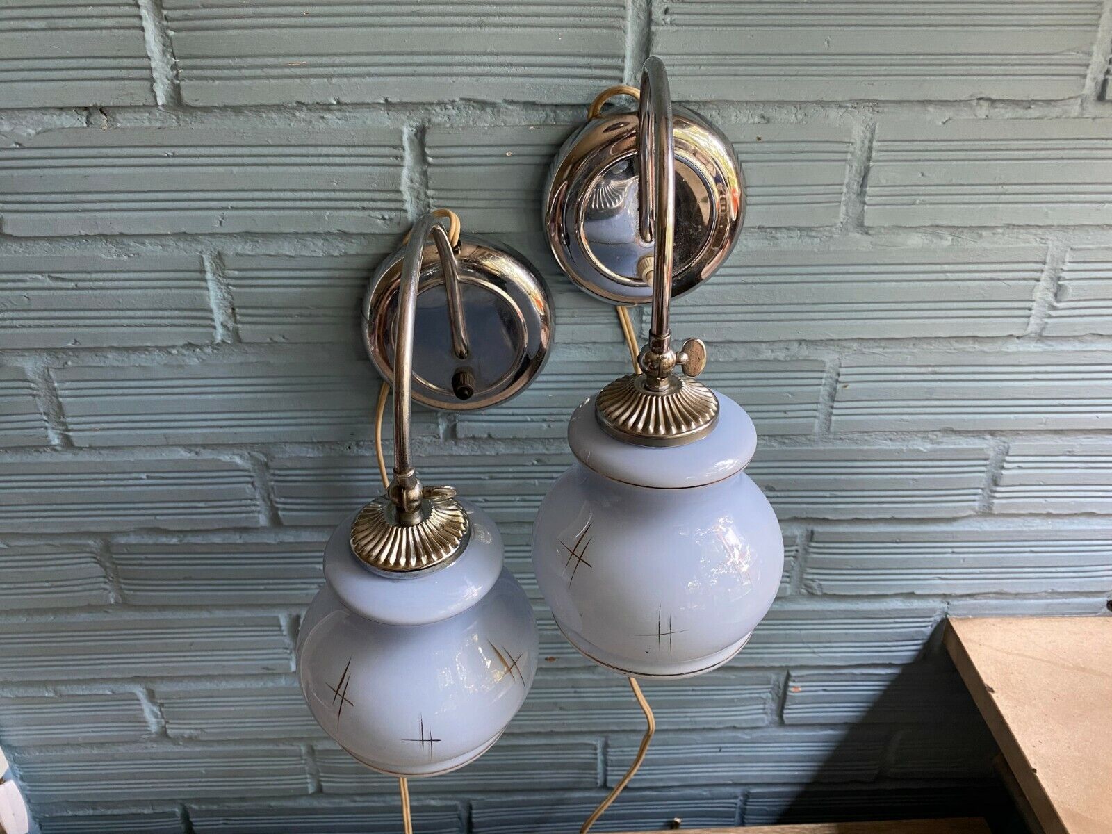 Vintage Pair of Sconce Lamp Atomic Design Light Mid Century Pop Wall Glass