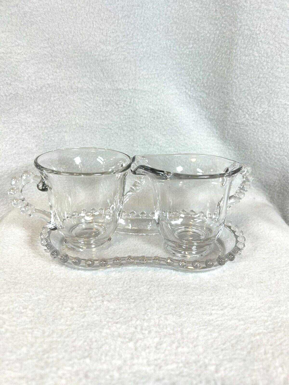 Candlewick By Imperial Sugar Creamer Set With Tray Vintage 3.5 In Tall On Tray