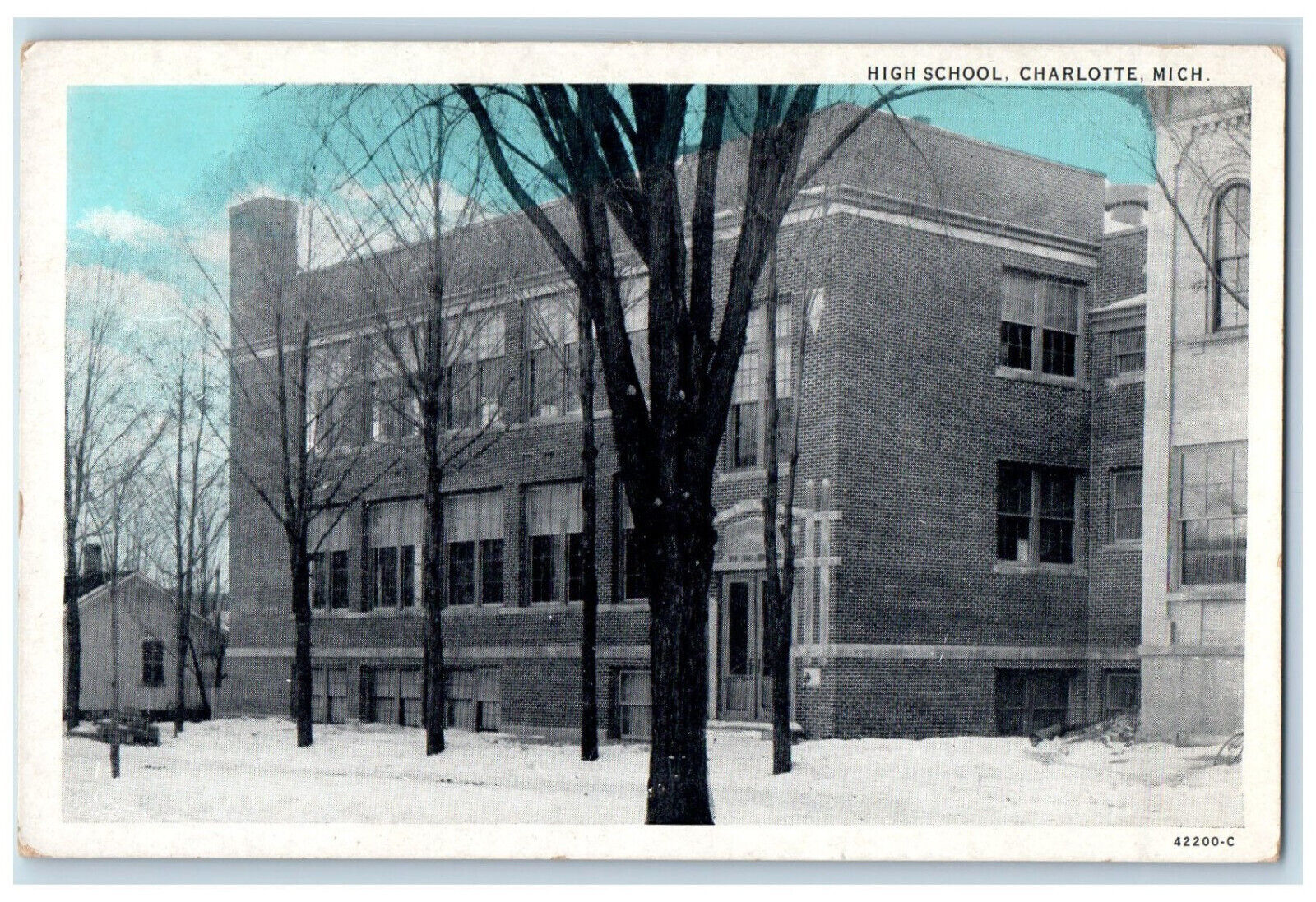 c1930's High School Charlotte Michigan MI Unposted Vintage Postcard