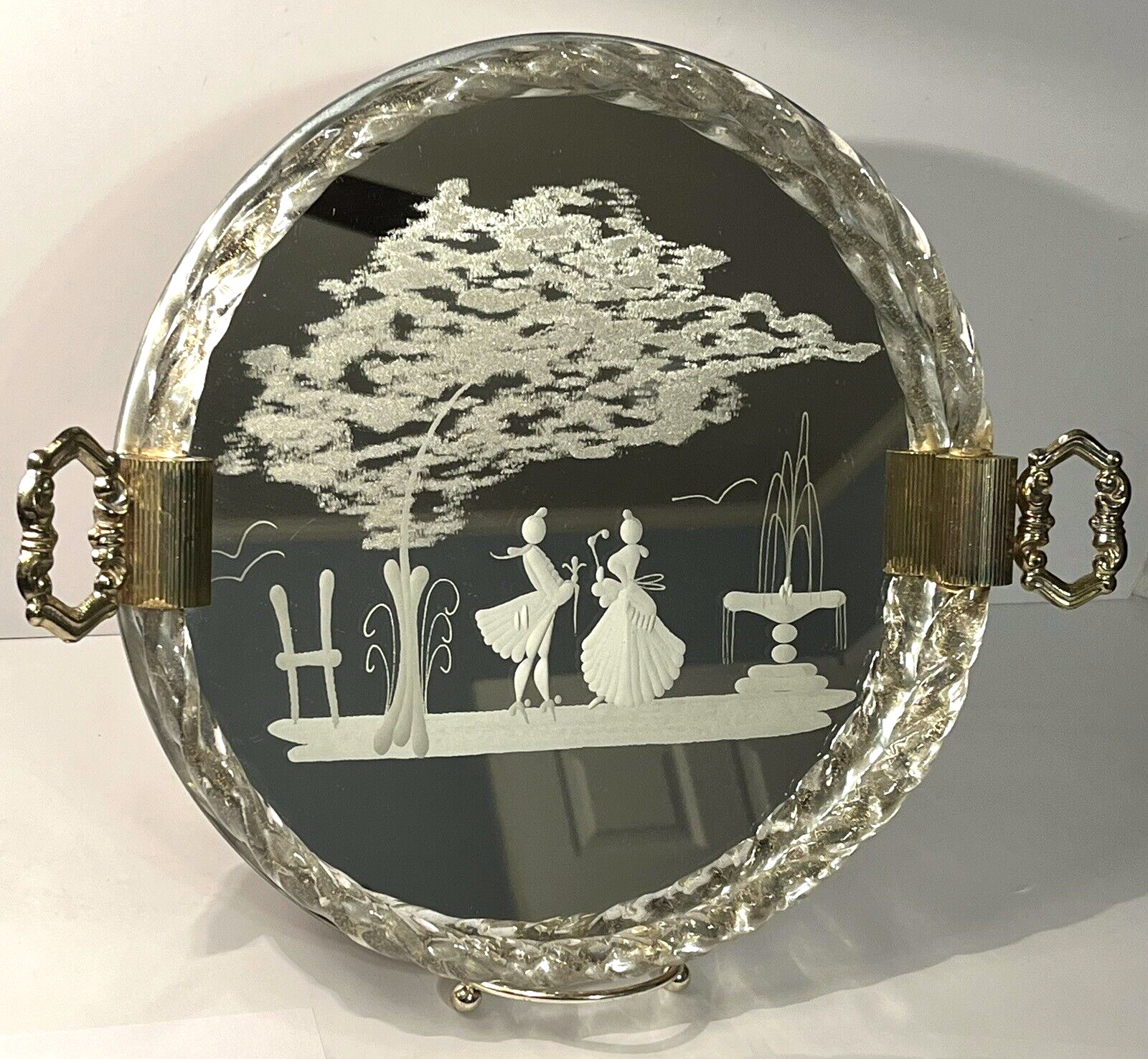 Vintage Murano Venetian Glass Vanity Tray  Ercole Barovier Courting Scene Tree