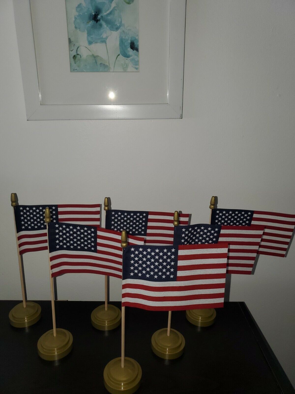 USA 4x6 In. American Flags ( Made In USA) - 6 Pack w/ Gold Stands