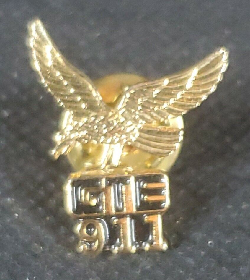 Vtg GTE 911 Eagle Lapel Hat Pin Advertising Gold Tone w/Black Exclusive Limited