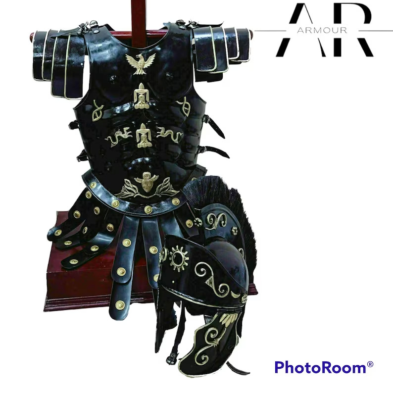 New Roman Helmet With Armor Jacket Black Set Costume