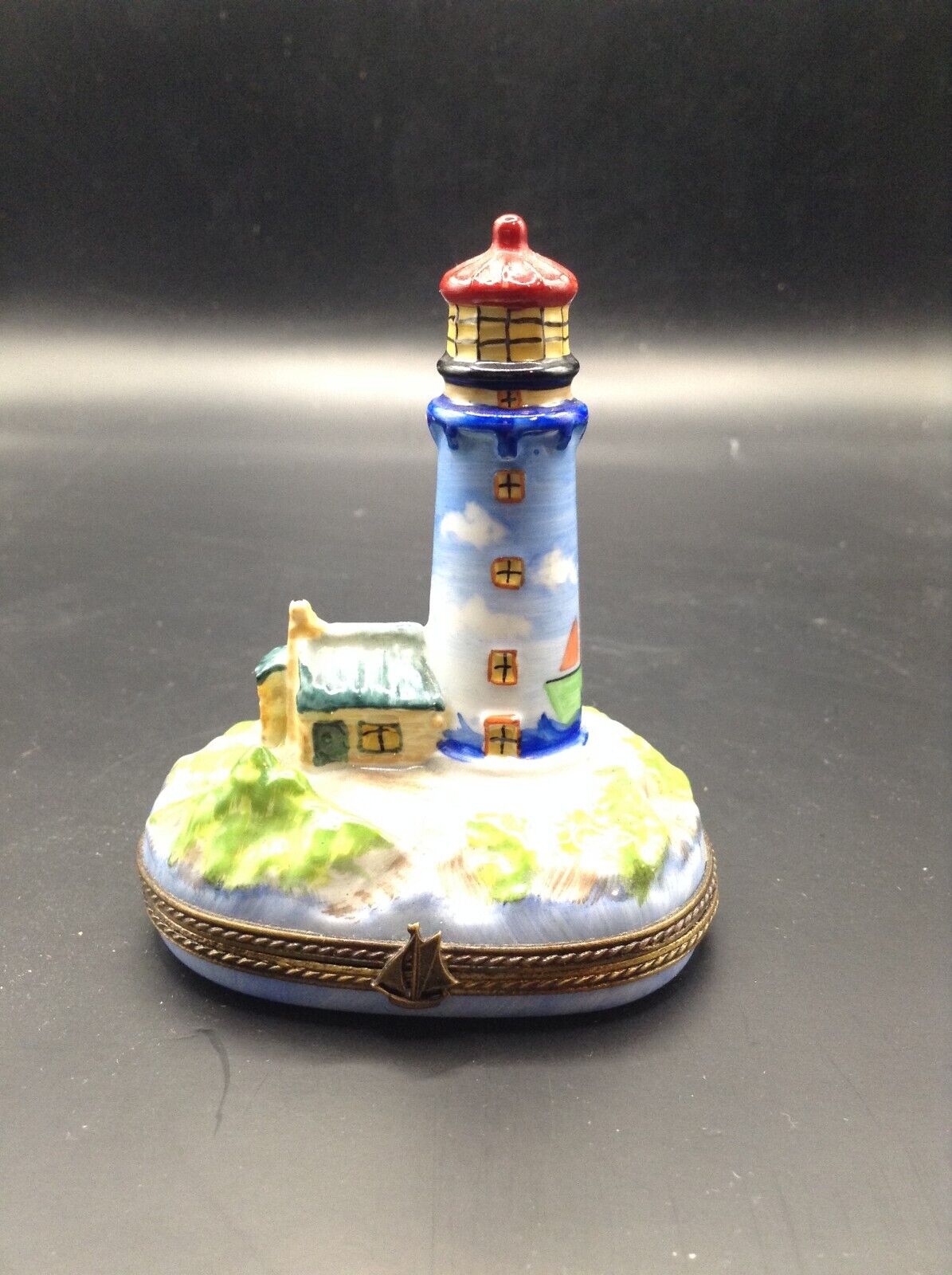 Limoges Rochard Lighthouse Sailboat Trinket Box 