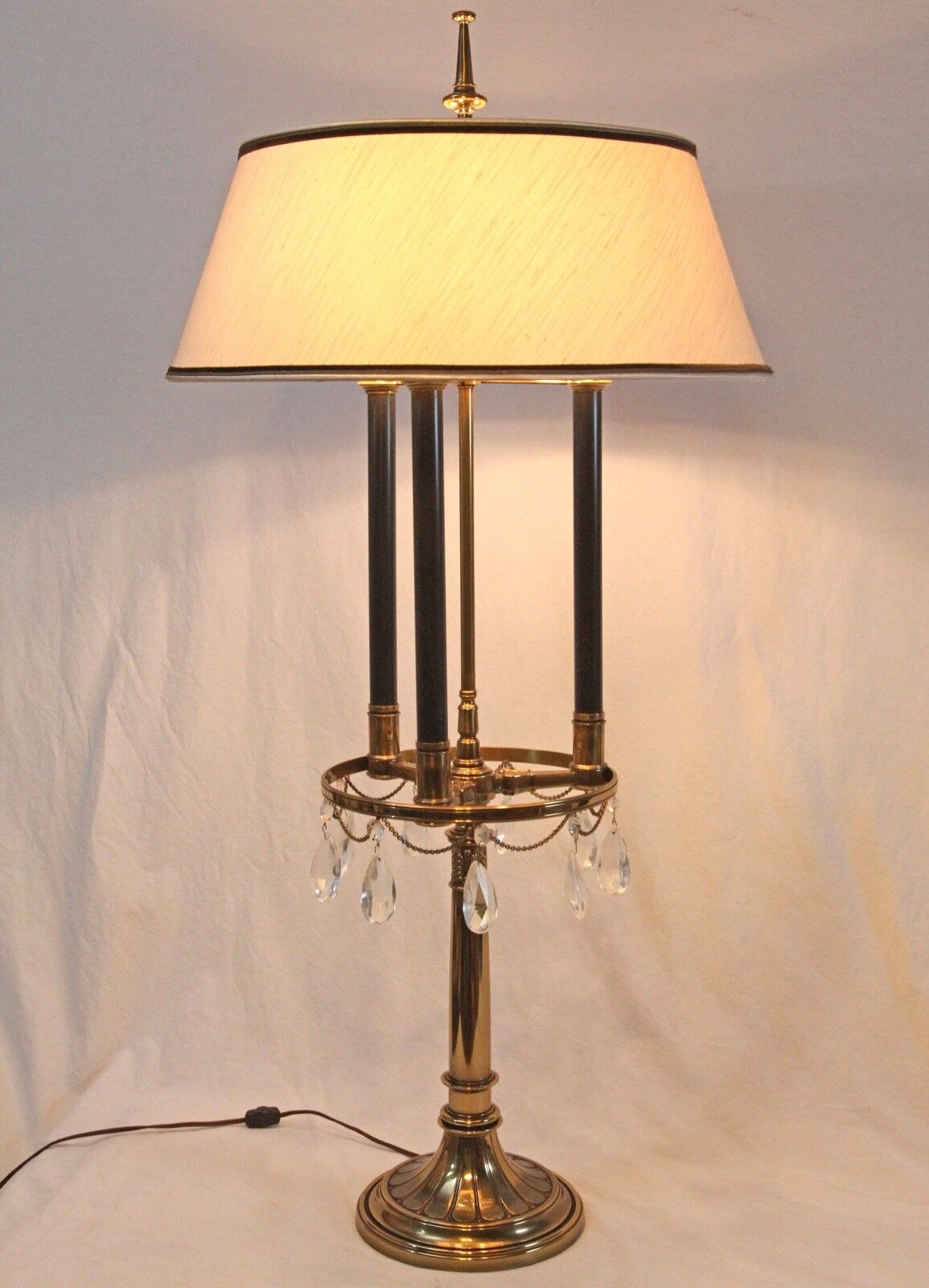 Rare Stiffel Mid Century Bouillotte Brass Glass Prism Table Lamp Vintage Shade