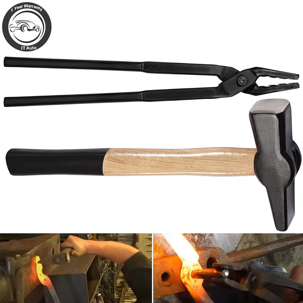 Blacksmith Forging Knife Making Tools Kit Blacksmithing Tongs 15'' + 1kg Hammer 