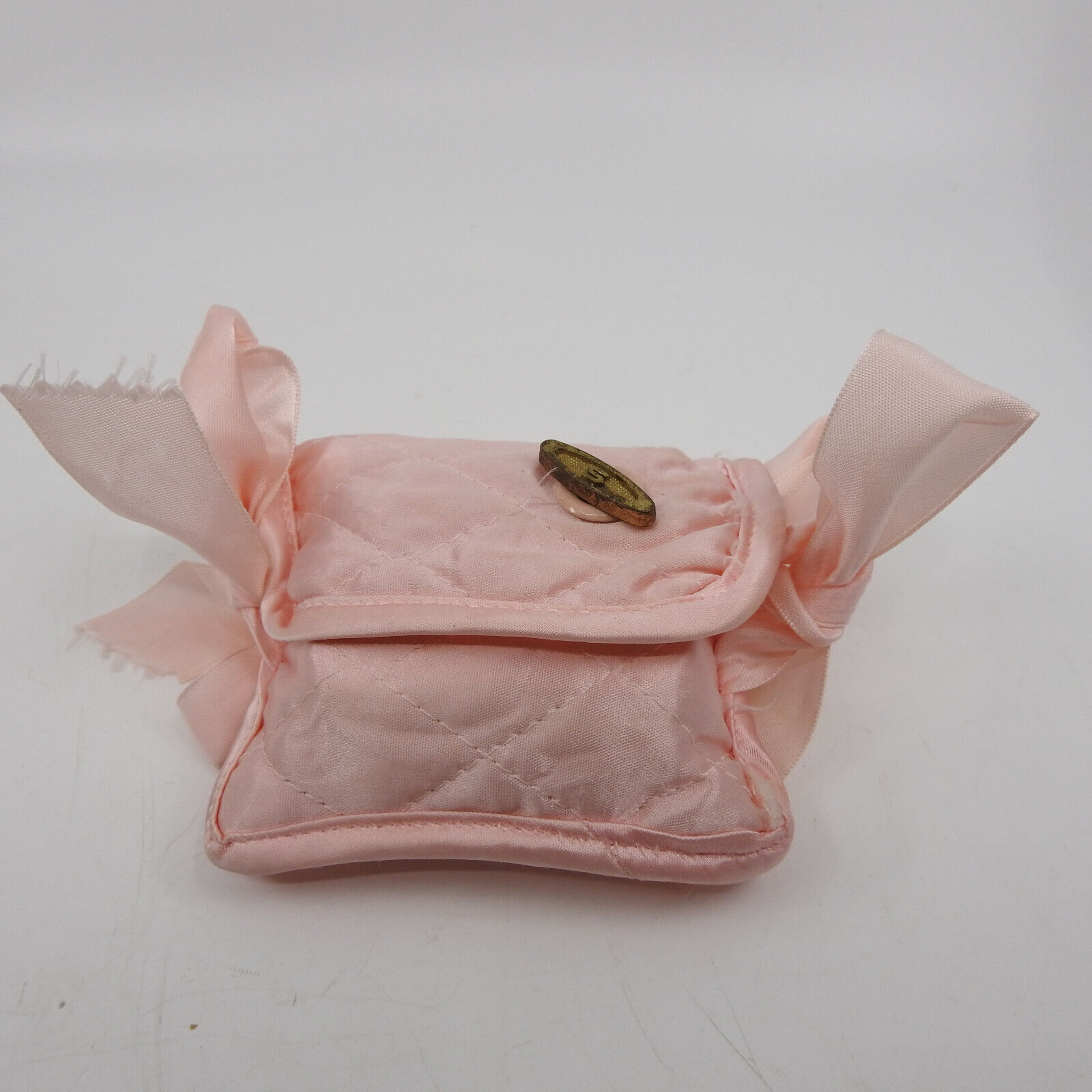 Crib Music Box Sankyo Brahms Lullaby Pink Quilted Bag Vintage Baby Girl Tie-On