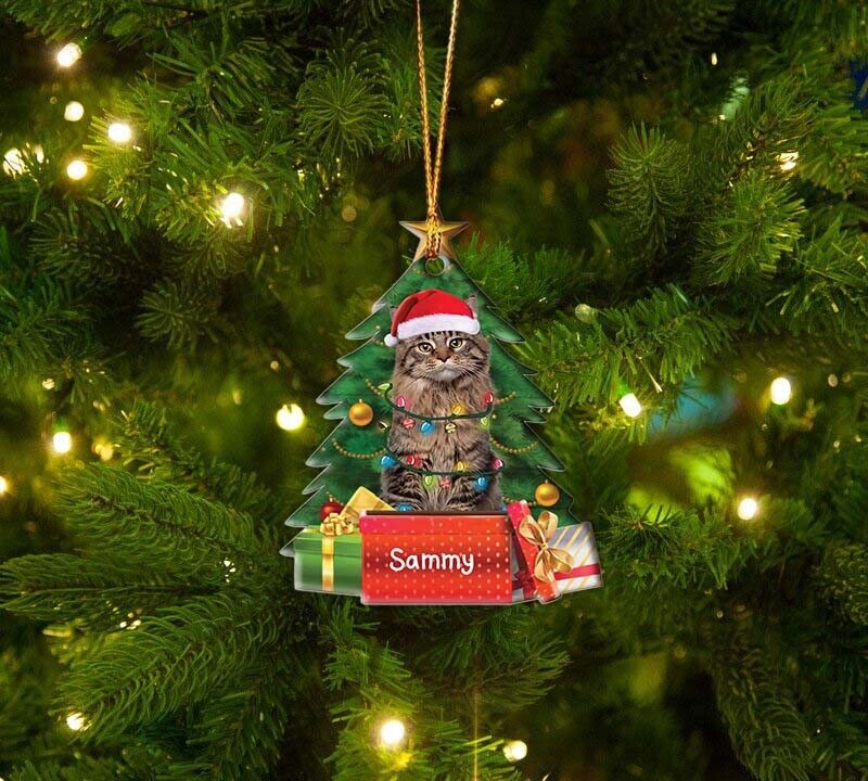 Personalized Maine Coon Christmas Tree Hanging Ornament, Cat Lovers Gift