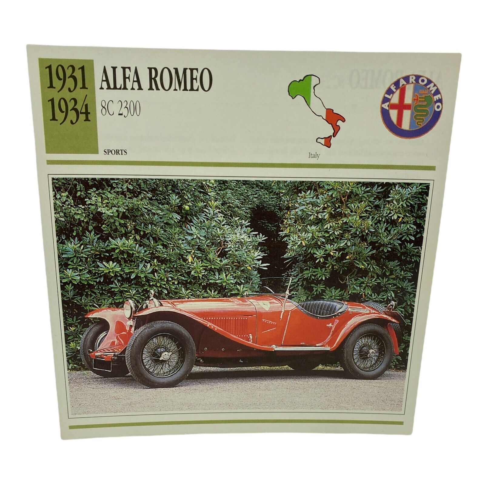 Cars of The World - Single Collector Card 1931 1934 Alfa Romeo 8C 2300