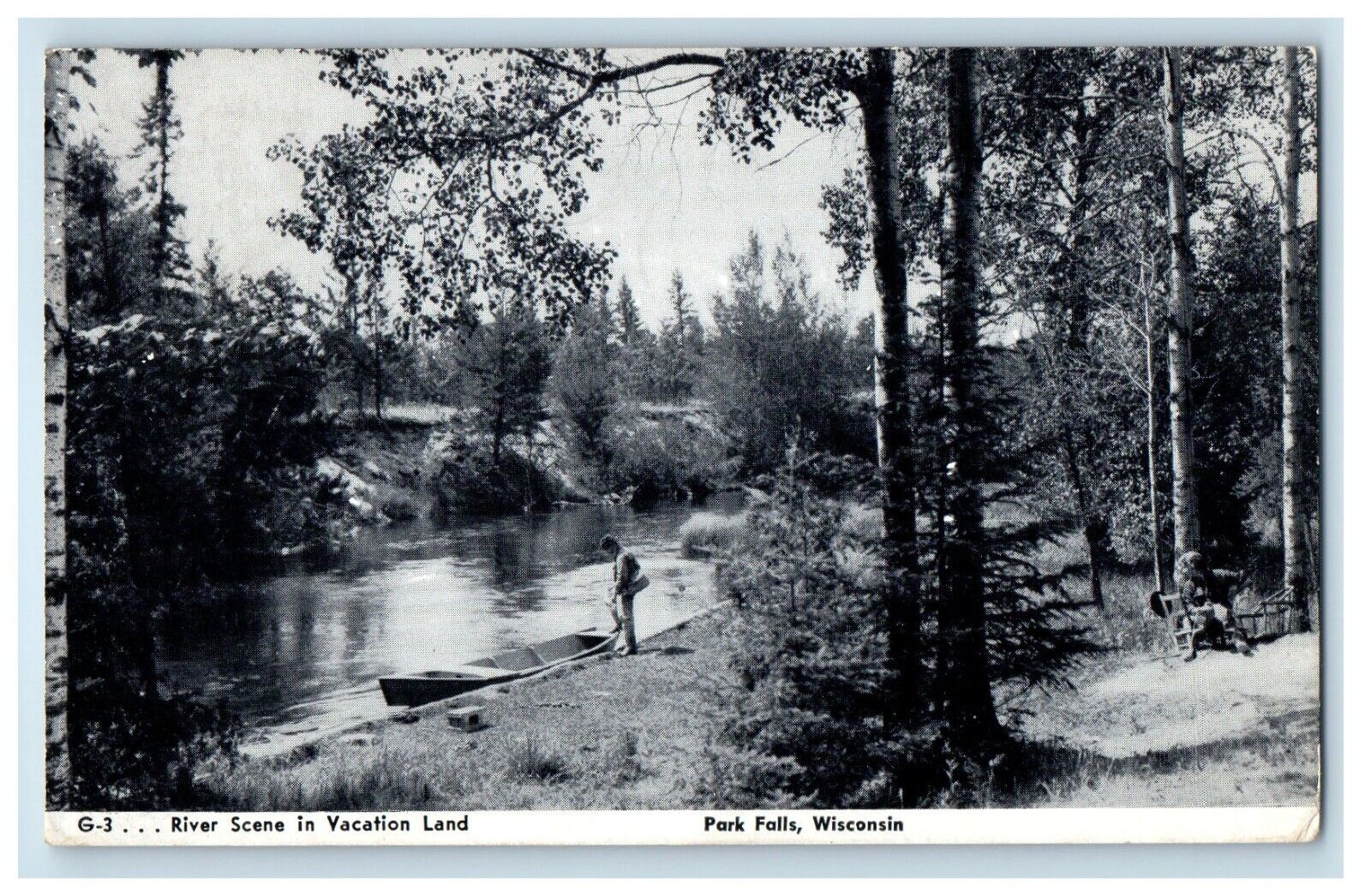 1947 River Scene In Vacation Land Park Falls Wisconsin WI Vintage Postcard