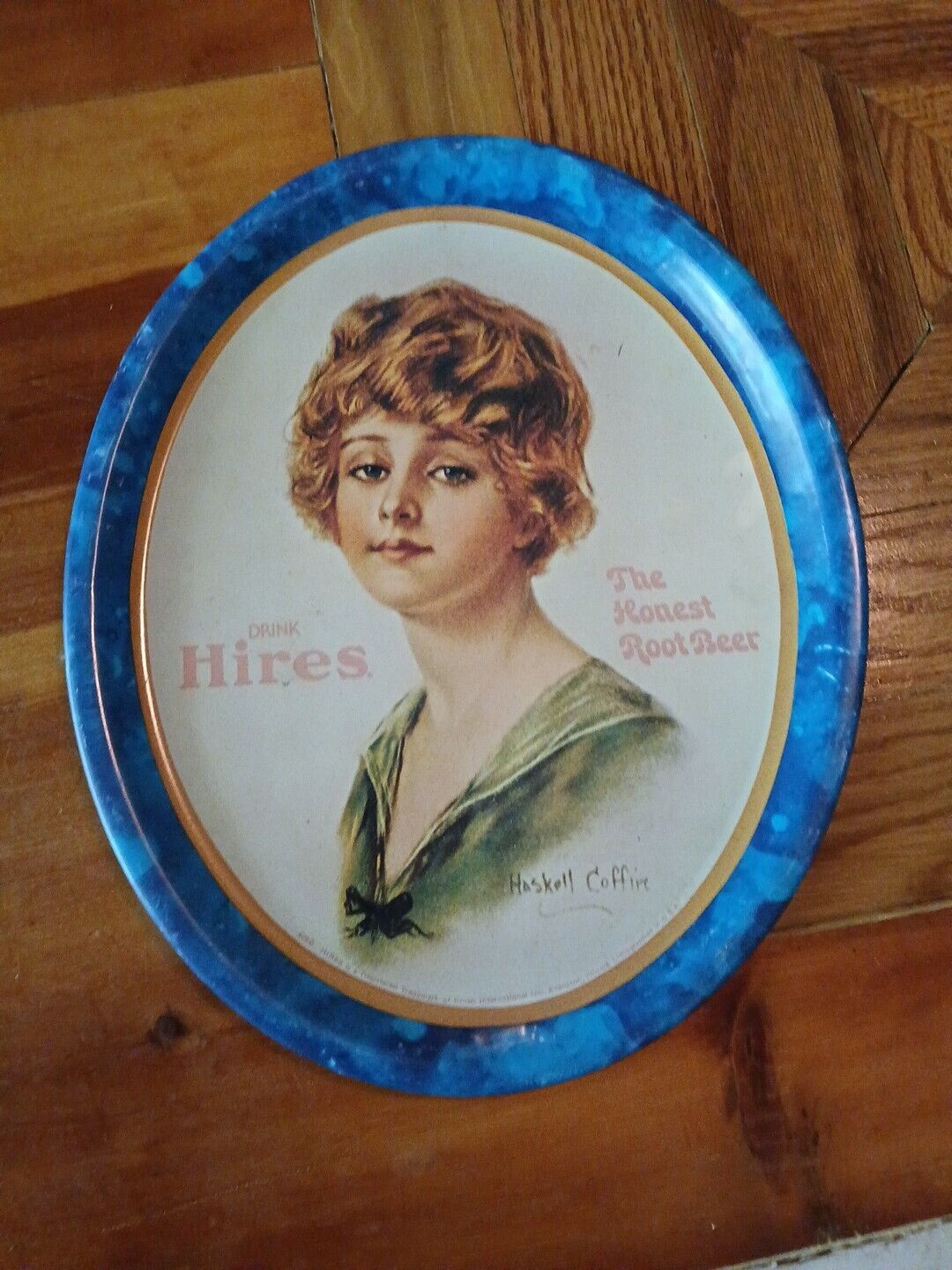 Vintage Hires Honest Root Beer Lady Oval Tin Tray William Haskell Coffin 4050