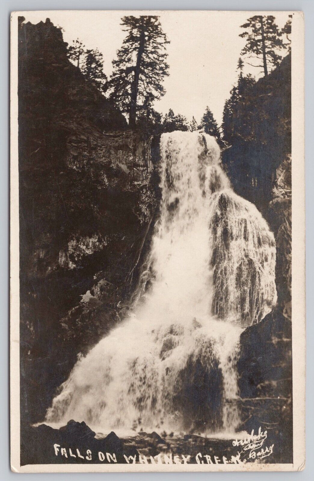 Mount Shasta California, Whitney Creek Falls, Vintage RPPC Real Photo Postcard