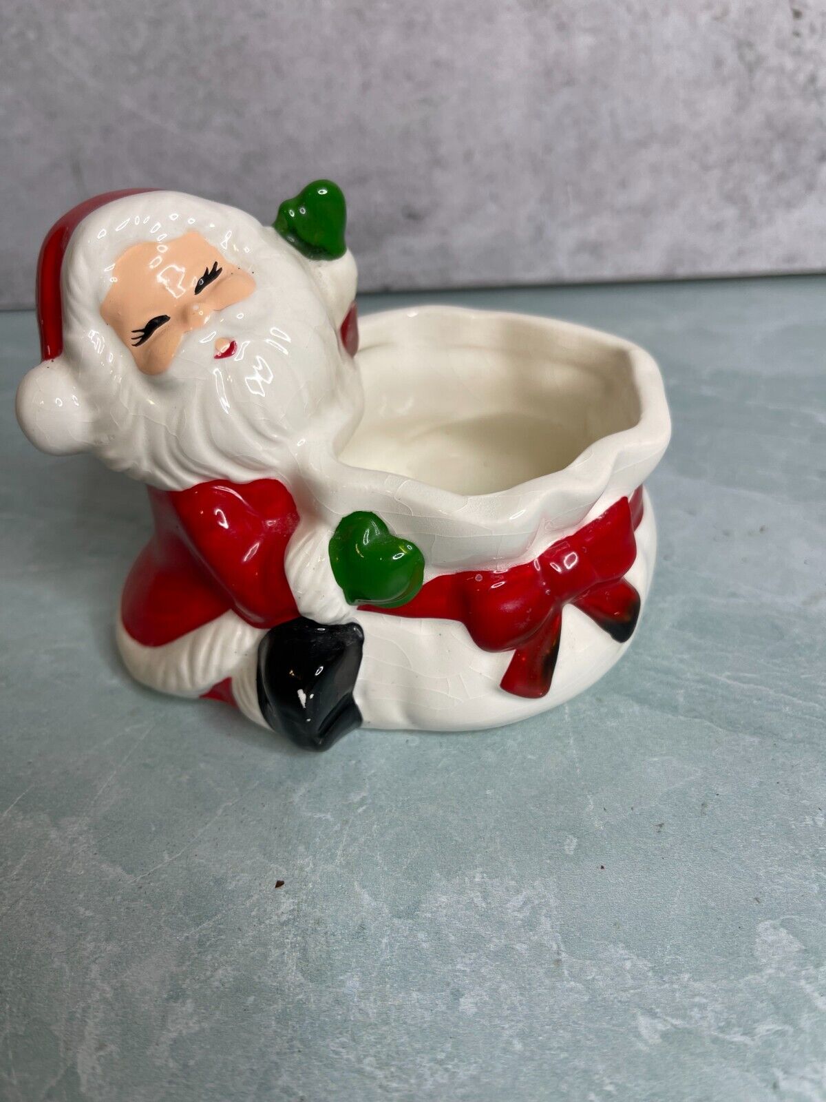 Vintage 1983 Ron Gordon Designs Christmas ceramic Santa Candy dish planter