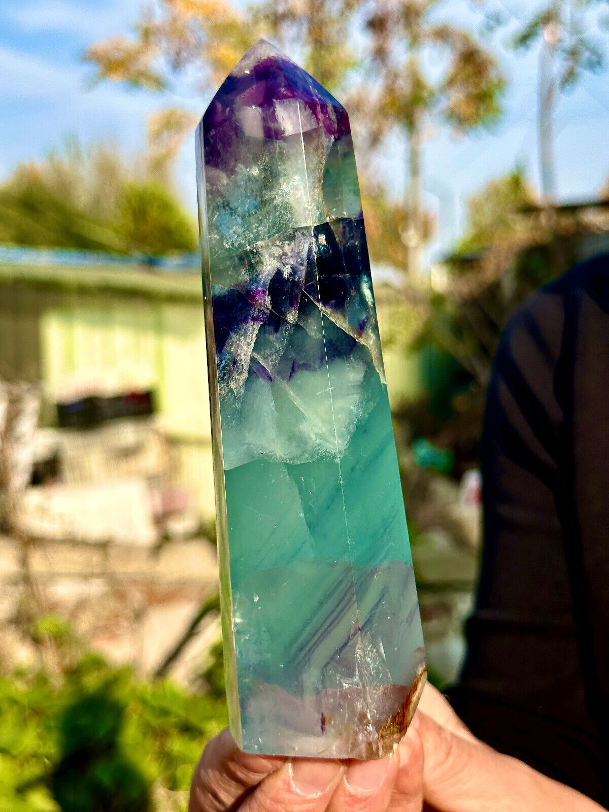1.56LB Natural Fluorite Obelisk Quartz Crystal Wand Point Realistic Healing