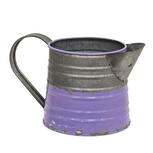 NEW FARMHOUSE PITCHER VIOLET PURPLE Country Rustic Metal Vase Distressed 4\