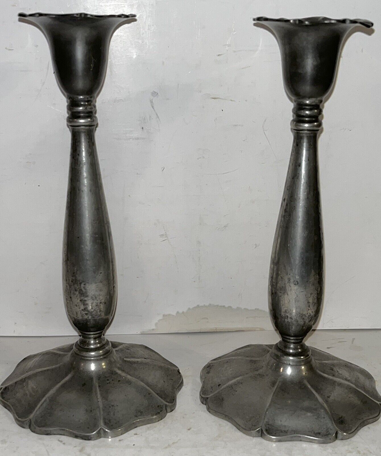 Vintage Pair of MCM Flagg & Homan Candlesticks Mid-Century Pewter Candleholders