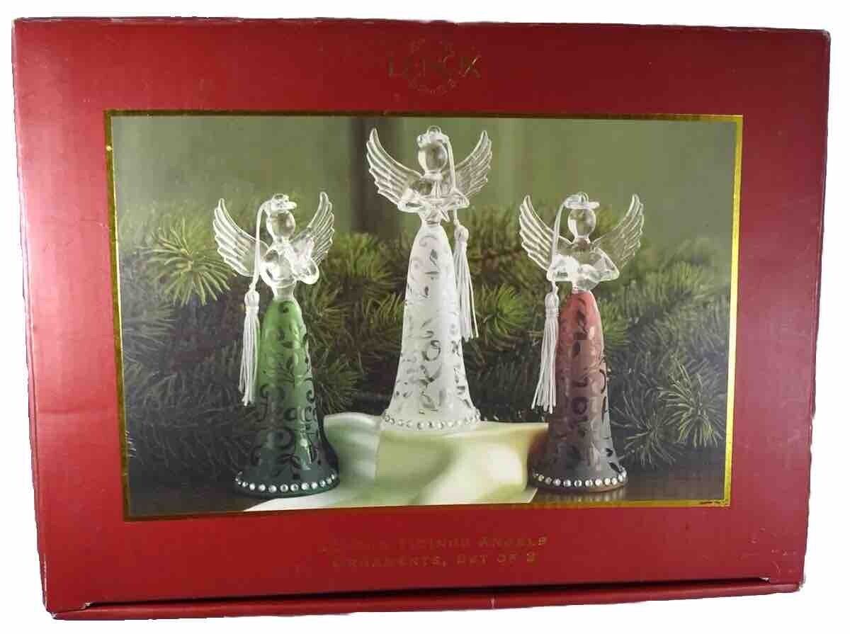 Lenox Joyous Tidings Angel Ornaments 2 Red Joy  1 White Hope includes Box