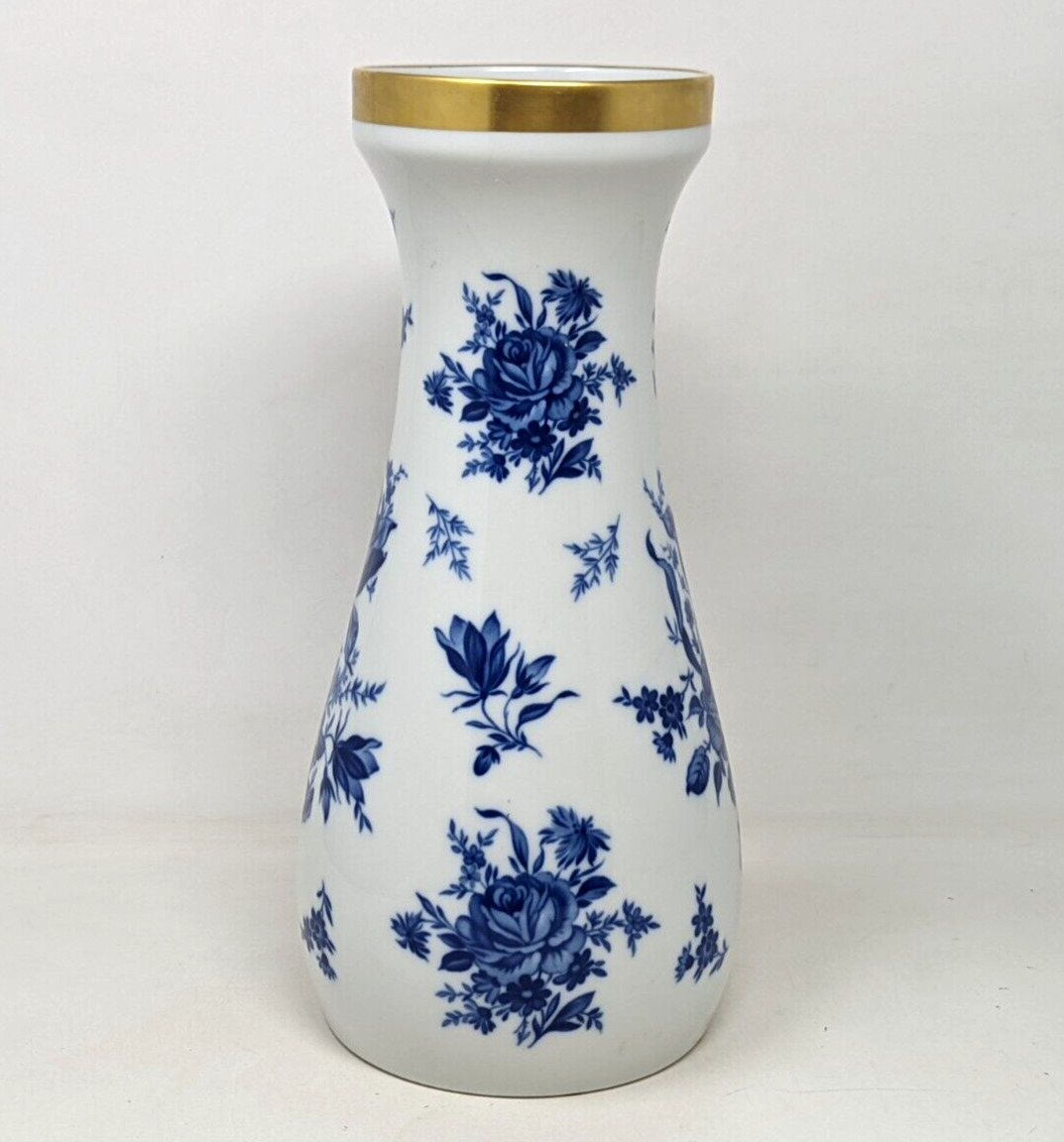VTG PMR Bavaria Jaeger Echt Cobalt Blue Rose Floral 1095/3 Porcelain Vase CP22