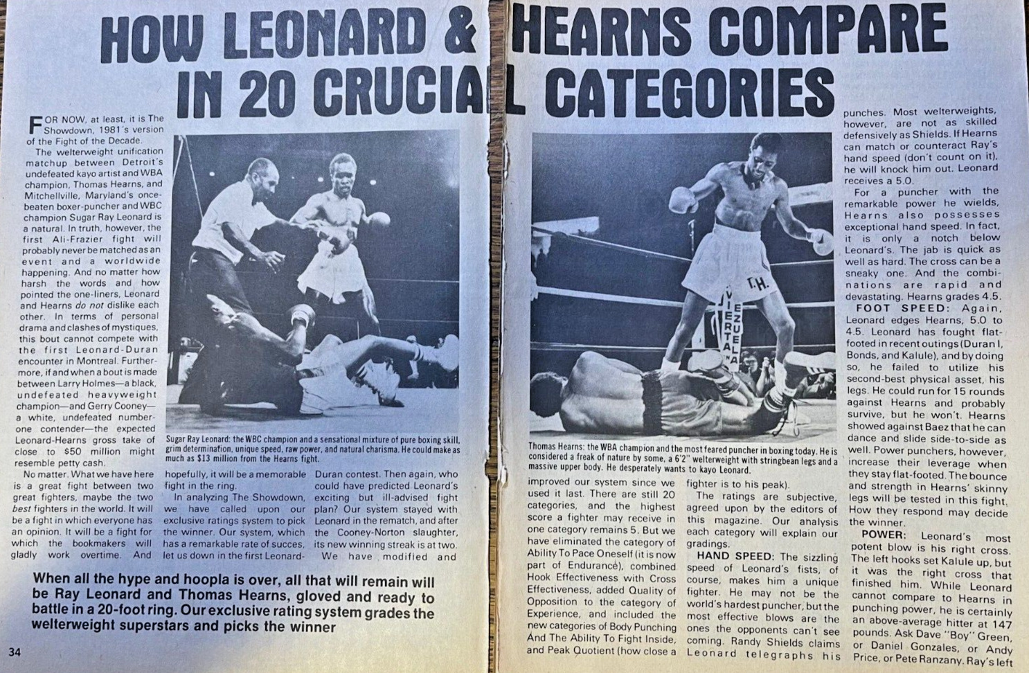 1981 Comparison of Boxers Sugar Ray Leonard & Thomas Hearns illustrated