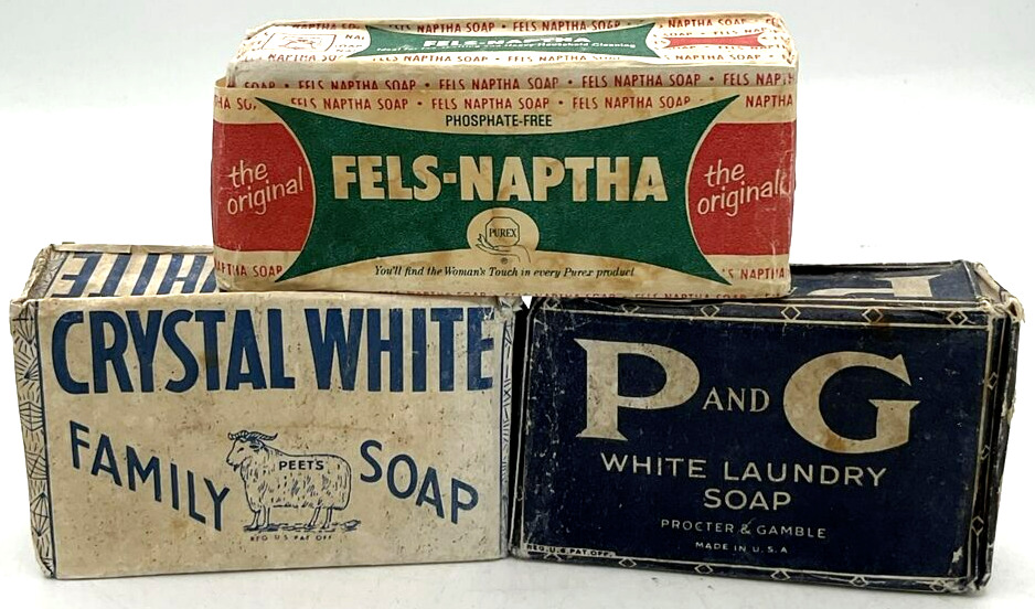 Vintage Laundry Cleaning Soap Bars Crystal White Peets P & G Fells-Naptha Purex