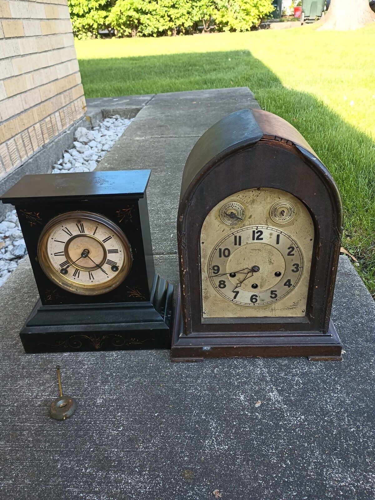 Clocks, Extra,Two Antique (2)Ansonia ,  ( 1800s ) For Repair Or Parts See Photos