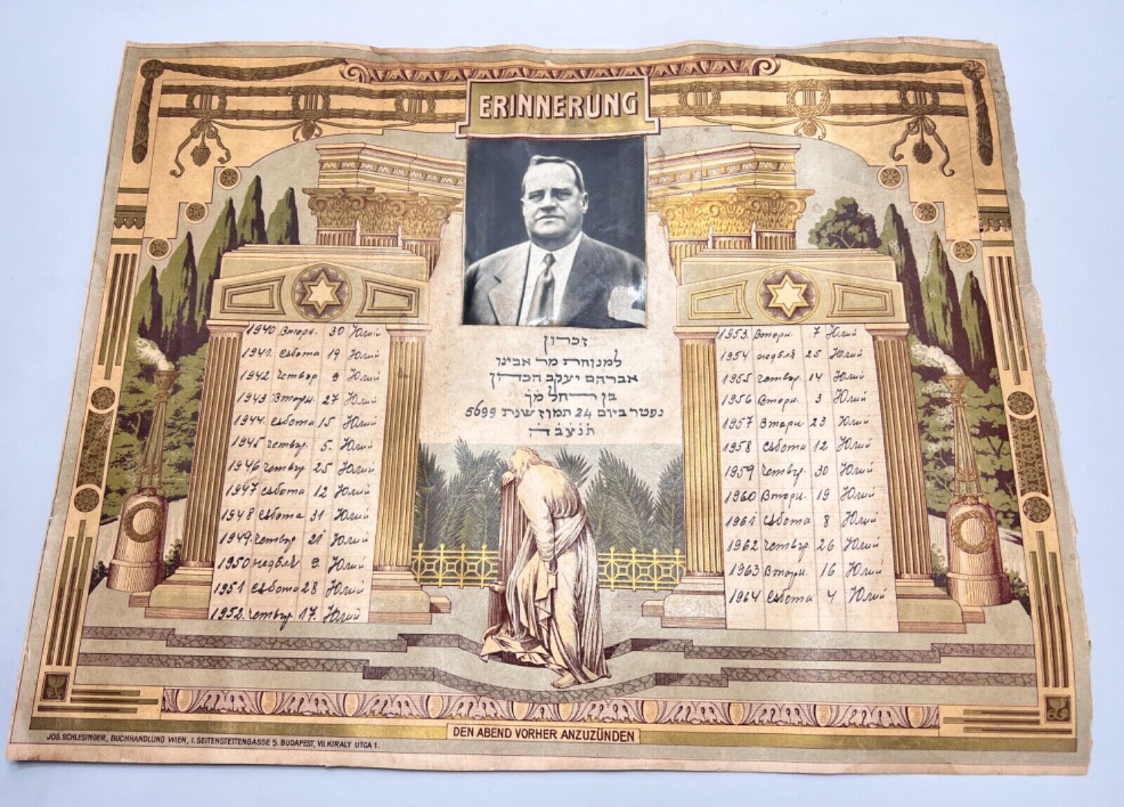 1939 Bulgarian Judaica Jewish Document Post Mortem Certificate Photo Litho Rare