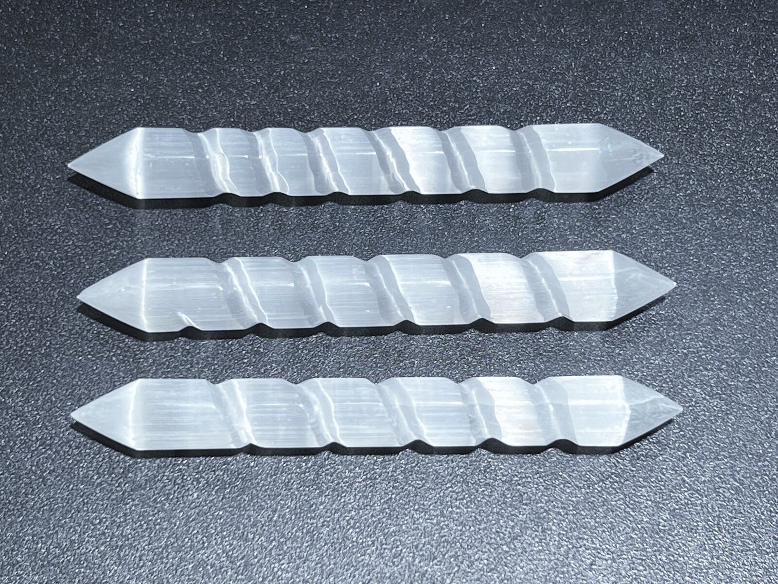 Selenite Crystal Point Spiral Wand Double Terminated Cleansing Charging