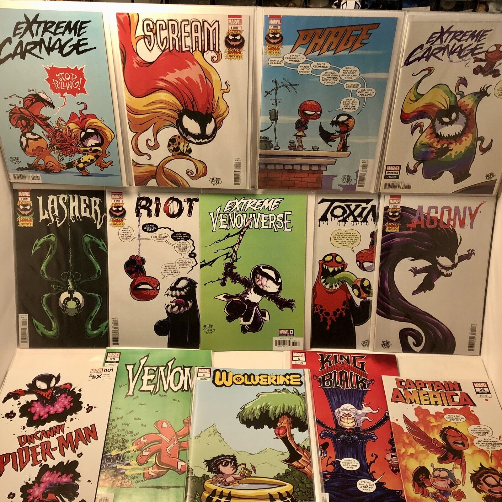16 Comic Skottie Young Variant Lot Extreme Carnage 1-8 Venomverse King in black