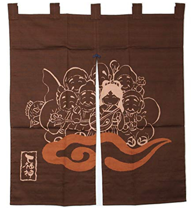 Kyoto Noren Lucky Curtain Seven Lucky Gods Brown 100% Cotton 83 x 90cm Japan F/S