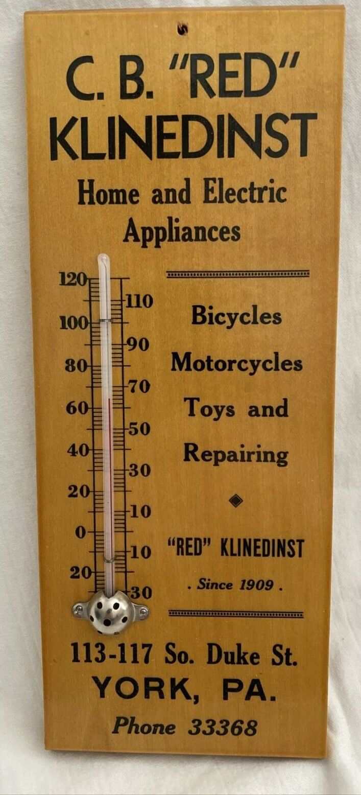 N.O.S. Vintage C.B. “RED” Klinedinst Wooden  Advertising Thermometer 