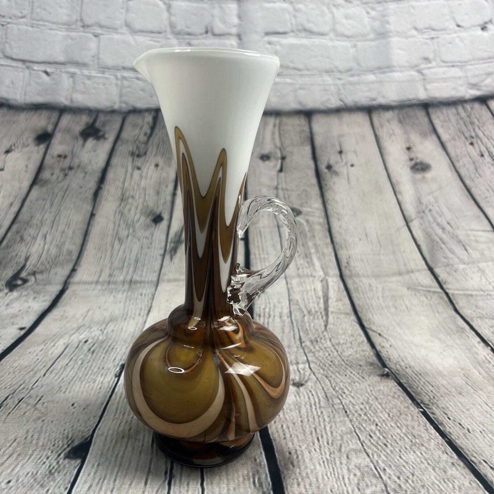 Italian Murano Glass Ewer Vase Vintage Florence Italy 1970s 8\