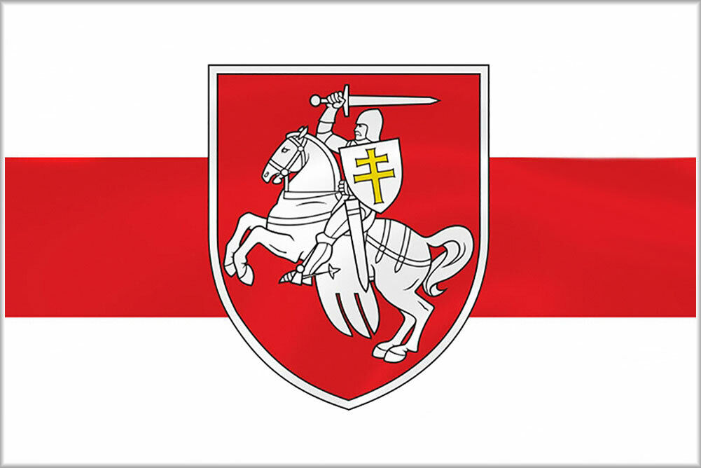 Belarus Original Pagonya Flag 3x5 ft (90x150cm) White-Red-White w/ Knight Emblem