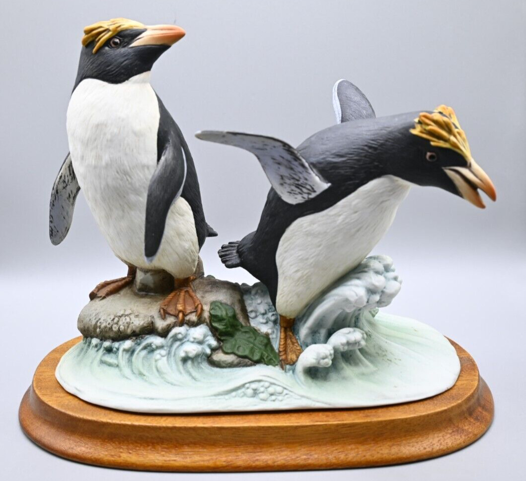 ANDREA BY SADEK HTF #6573 Rock Hopper Double Penguins in Original Box Porcelain