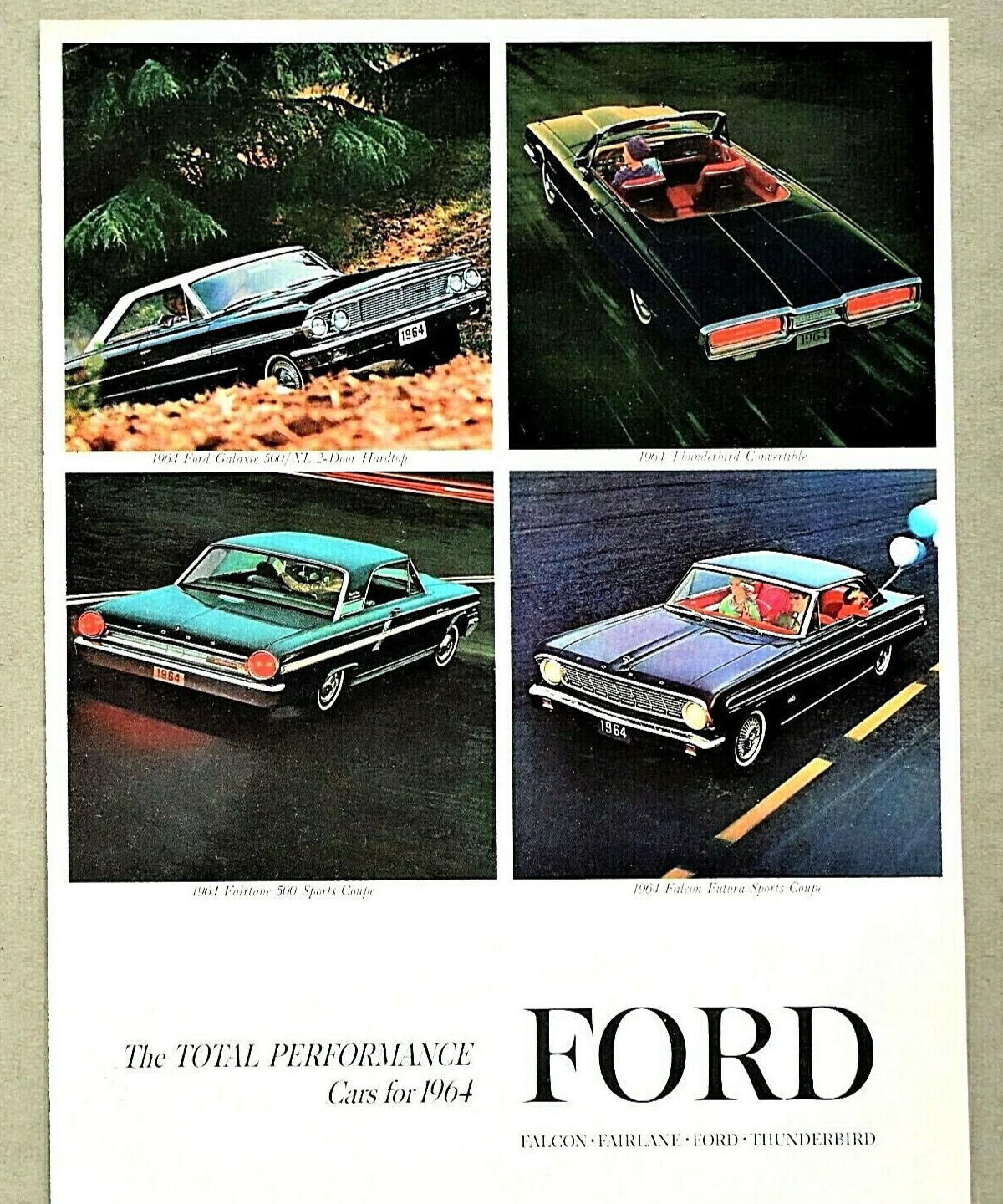 1964 FORD PERFORMANCE CARS SALES BROCHURE CATALOG ~ 12 PAGES ~ 8.5\