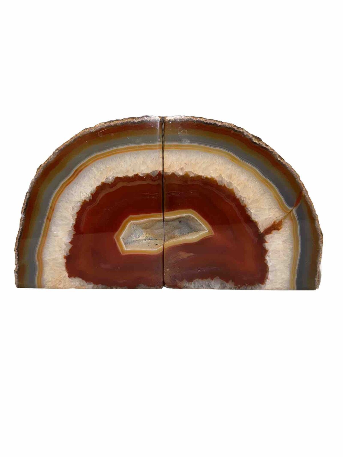 Amazing RARE Banded Brown Agate Geode Natural Gem Stone Bookends  6”x 4”