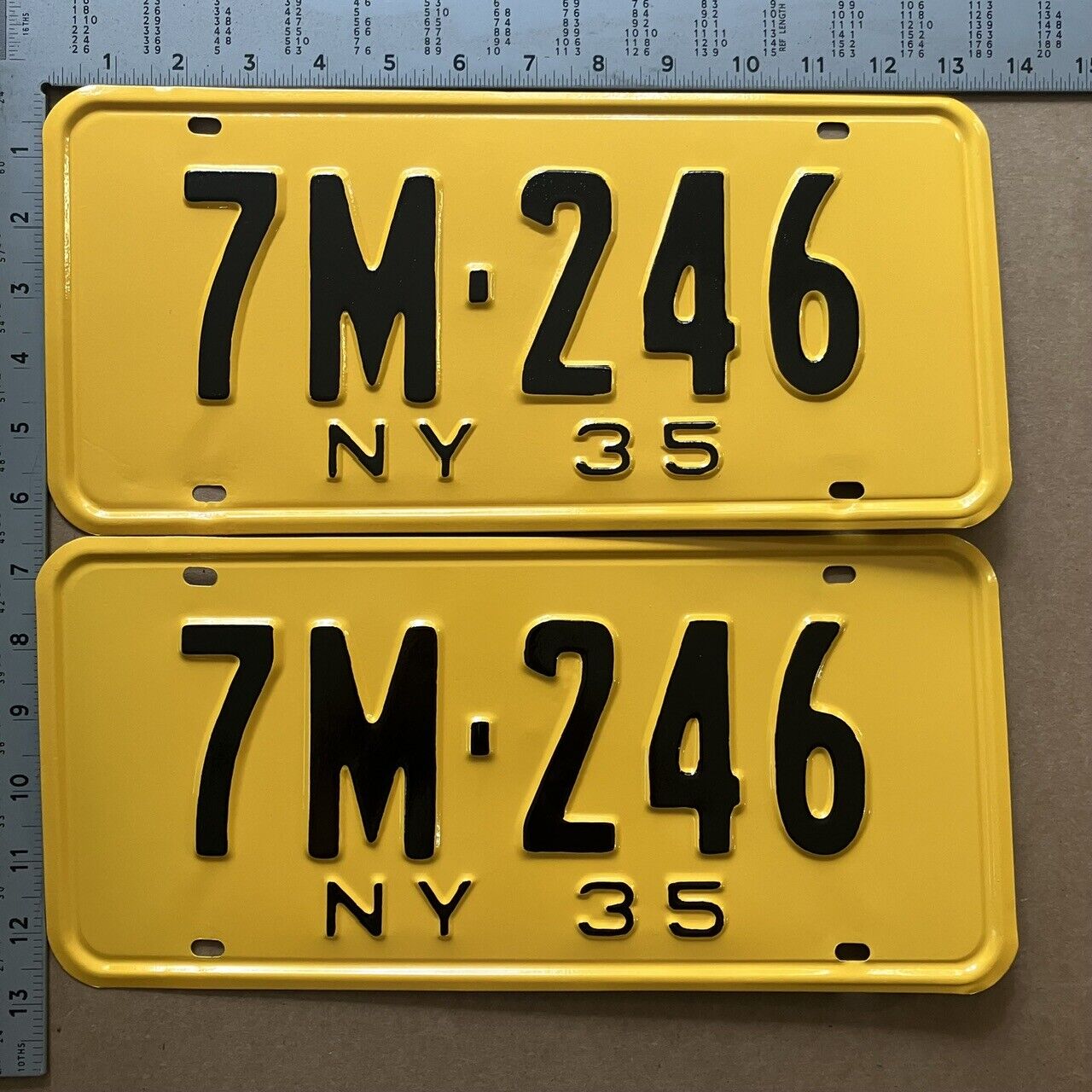 1935 New York license plate pair 7M 246 YOM DMV Monroe Ford Chevy Dodge P076