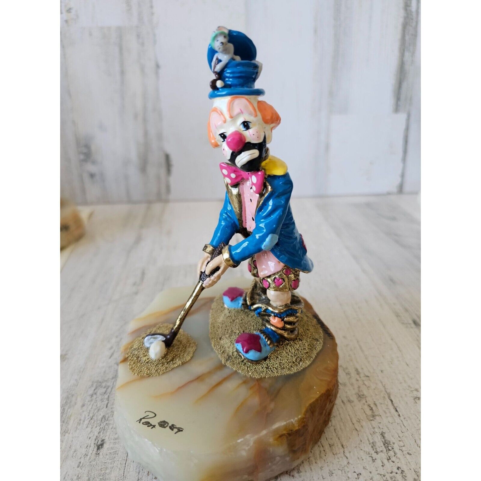 Ron Lee golf clown mouse circus golfer vintage 1989 gold statue figurine