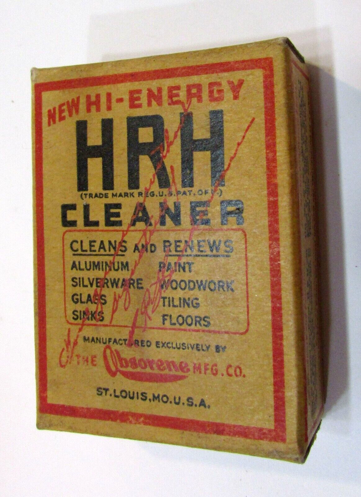 Antique 1930's Rare Full Cardboard Sample Box HRH Cleaner Obsorene St Louis MO