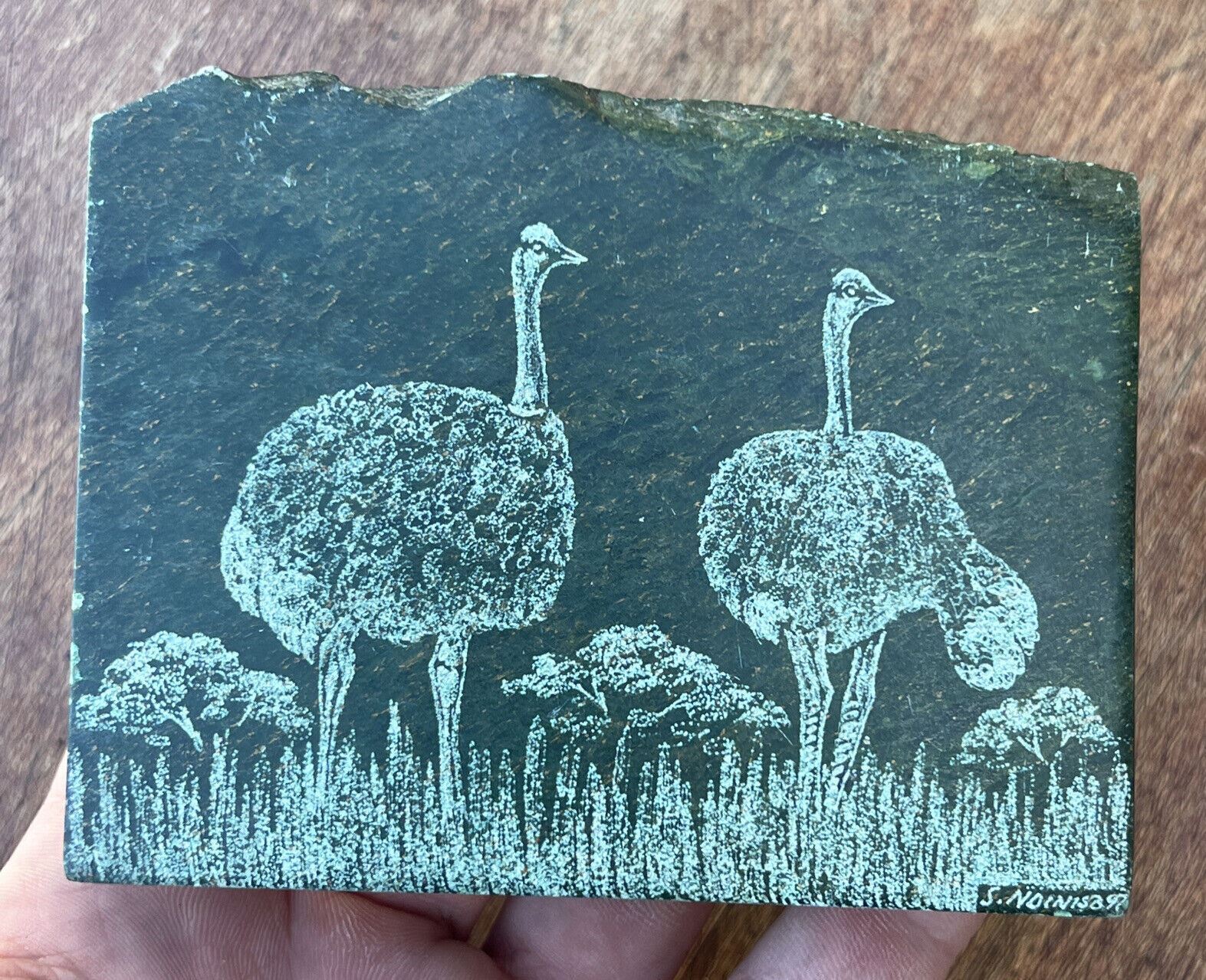 VINTAGE SOUTH AFRICA Rock Art SIGNED ARTWORK EMU BIRDS