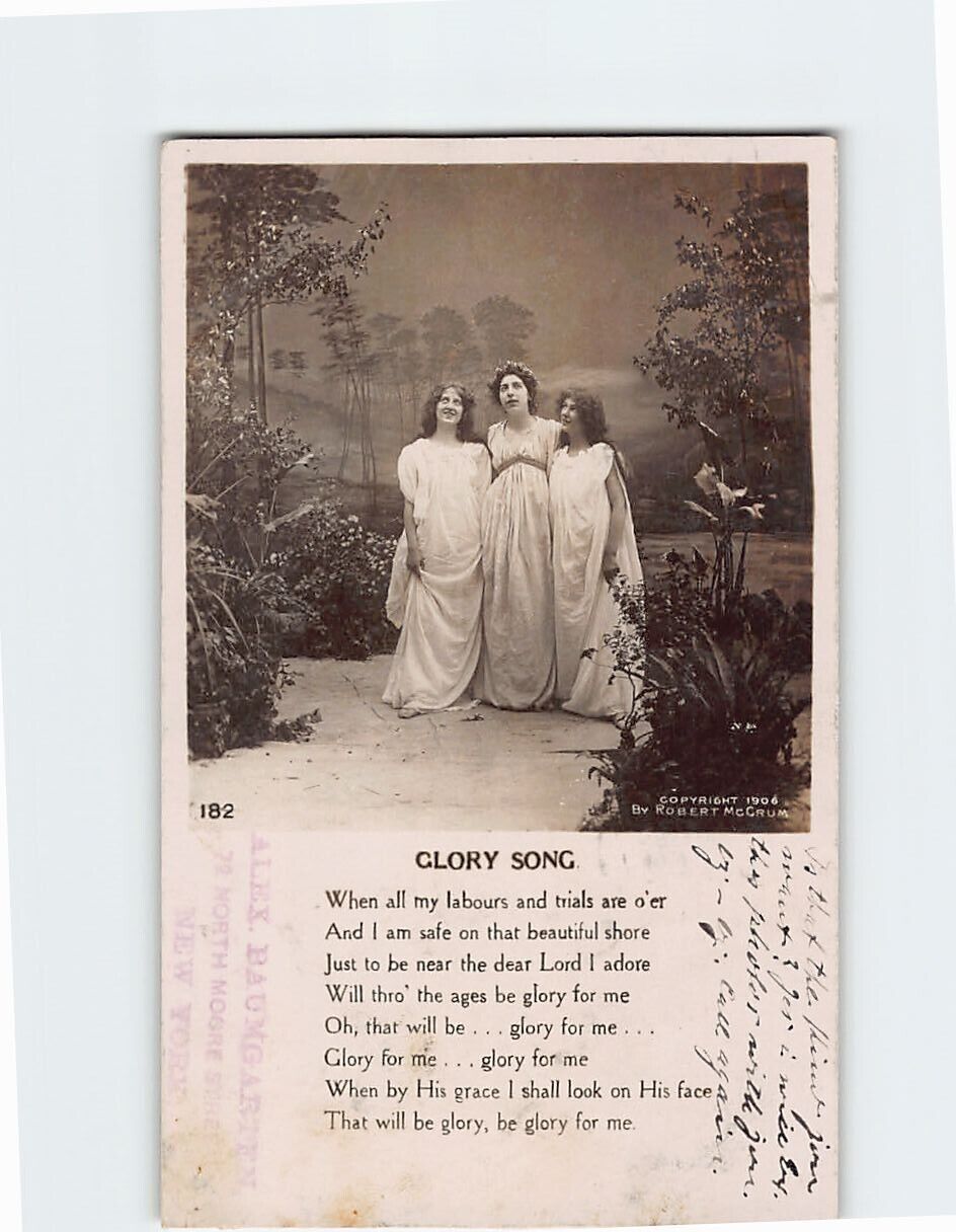 Postcard Women in White Dress Vintage Print \