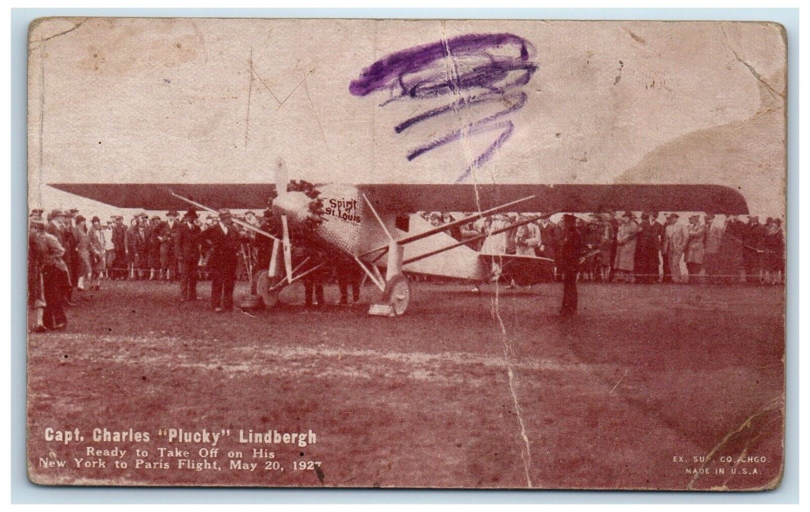 Capt. Charles Plucky Lindbergh Ready To Take Off Airplane Exhibit Arcade Card