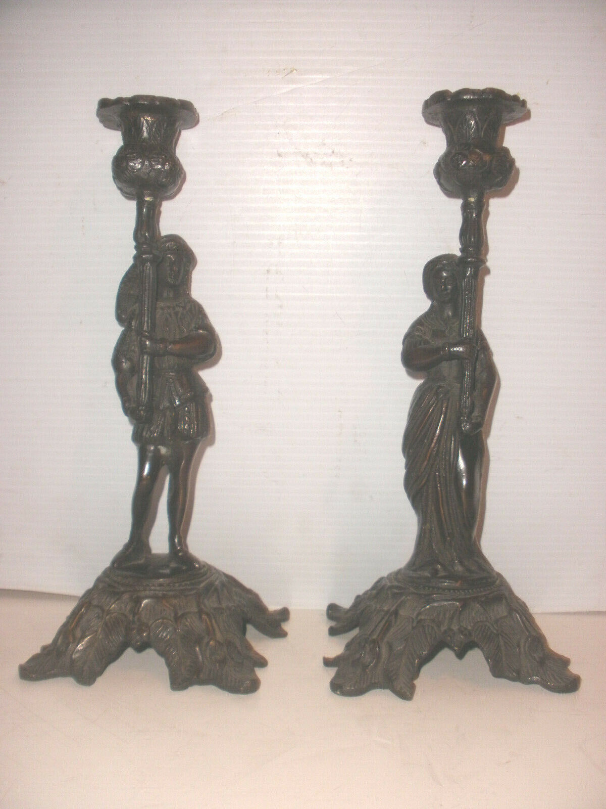 Exquisite Antique 1800s  bronze figural men and woman candlesticks 