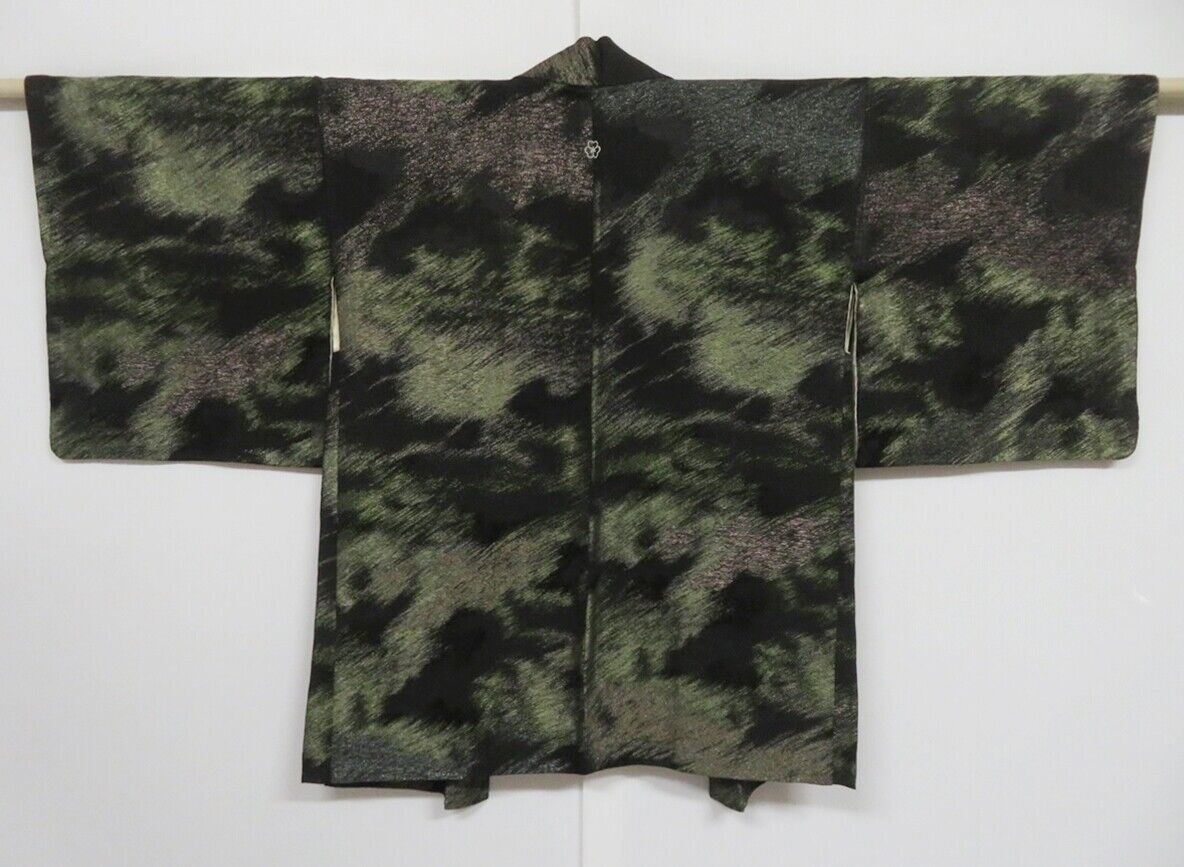 1217N05z800 Vintage Japanese Kimono Silk HAORI Black   