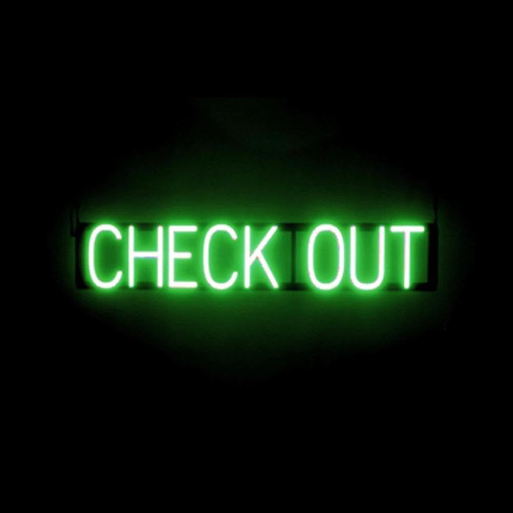 CHECK OUT LED Sign - Green | Neon Signs for Hotel Desk | Check in Check Out with