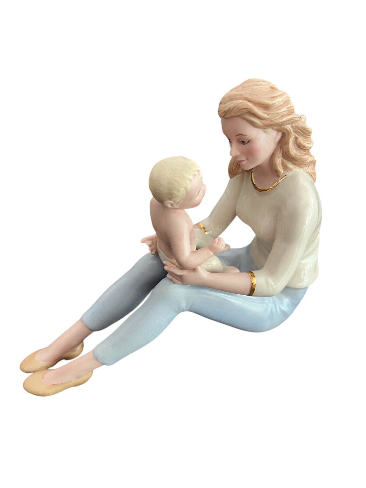 Lenox Mother's Adoring Love Figurine Mom Holding Baby on Knee Blonde Hair Blue