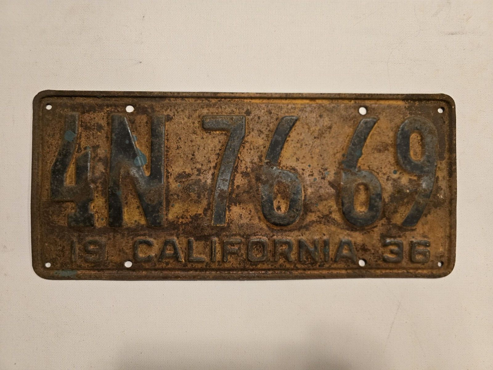 1936 California License Plate-Vintage-Rusty Patina-Man Cave-Decor