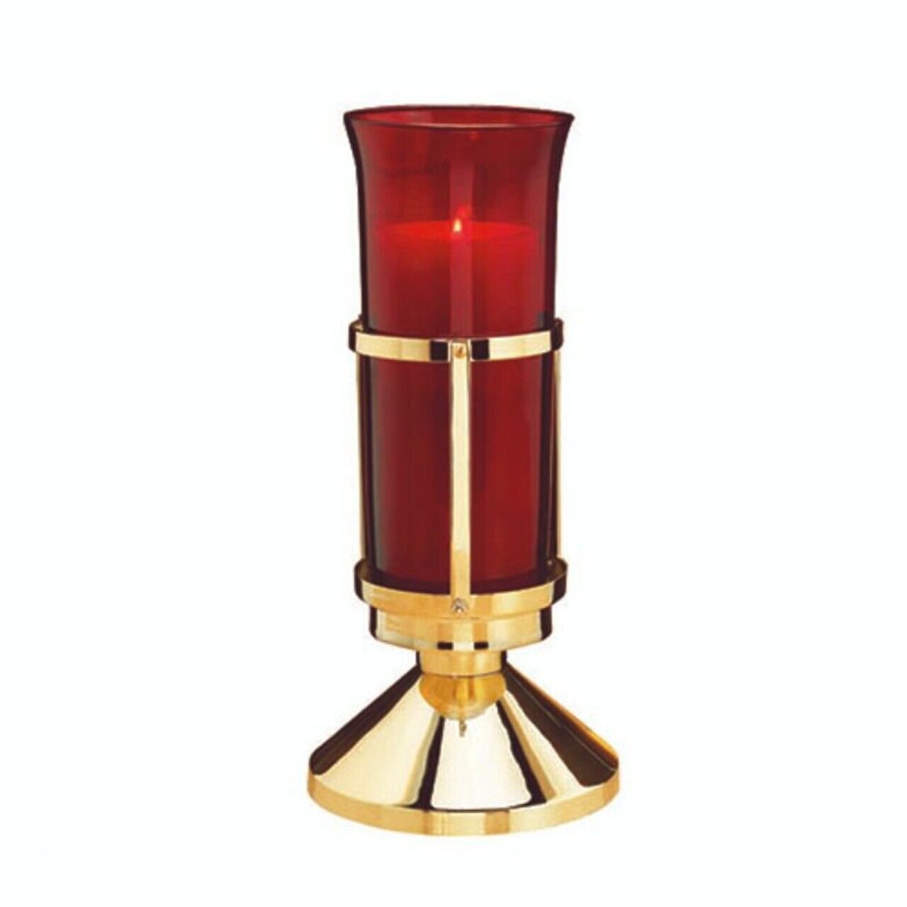 Standing Brass Red Glass Sanctuary Light Holder for Church or Sanctuary 13 In