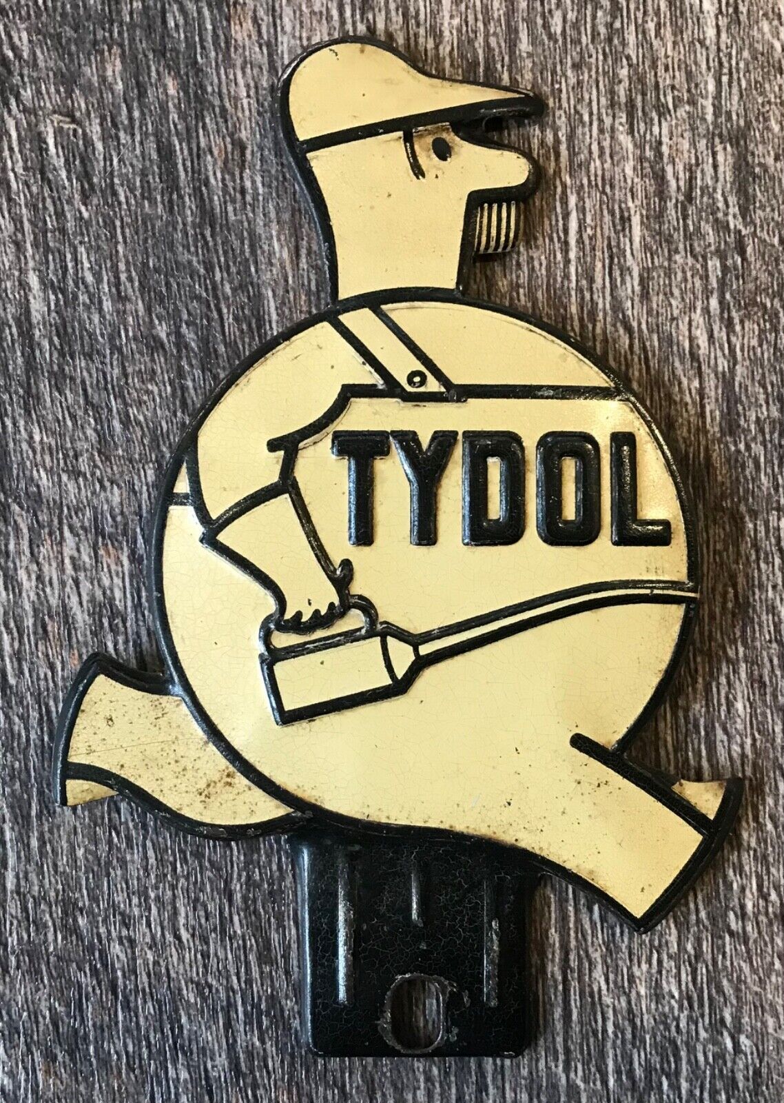 ORIGINAL 1930-1940\'s TYDOL Gas Oil Man Advertisement License Plate Topper Sign