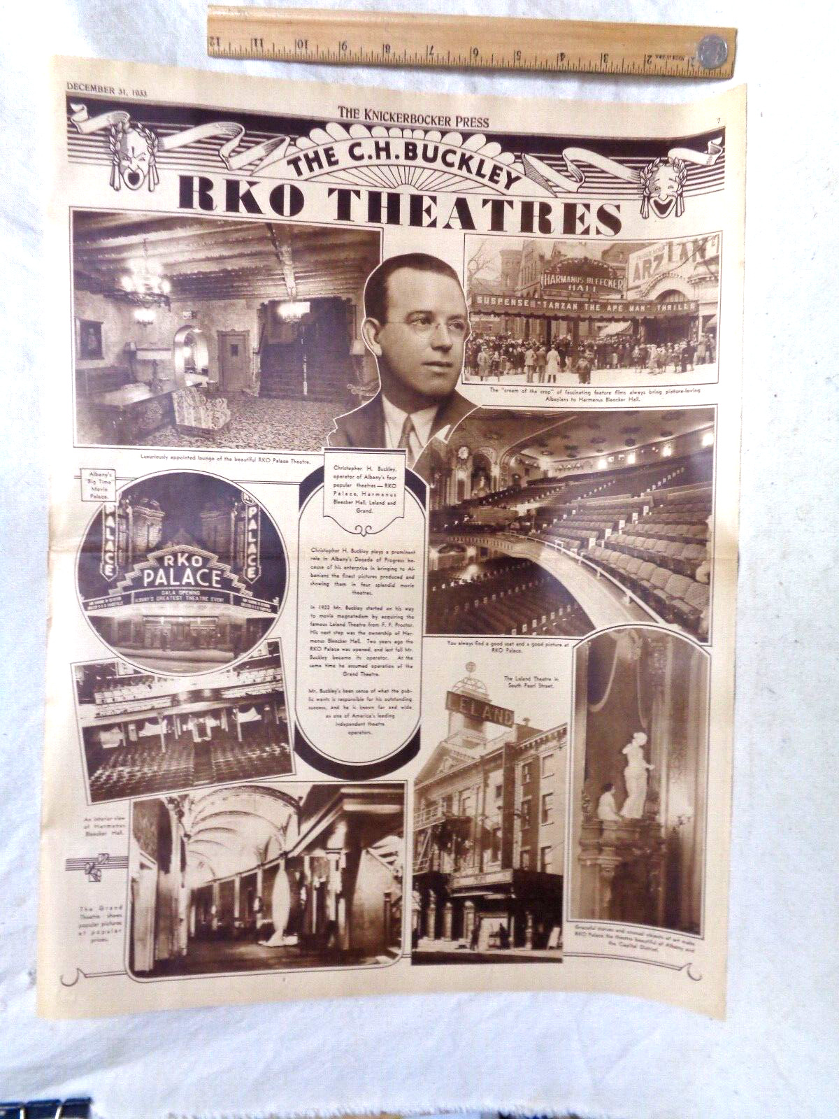 1933 Newspaper article Vintage RKO movieTheatres ALBANY NY area C.H. Buckley