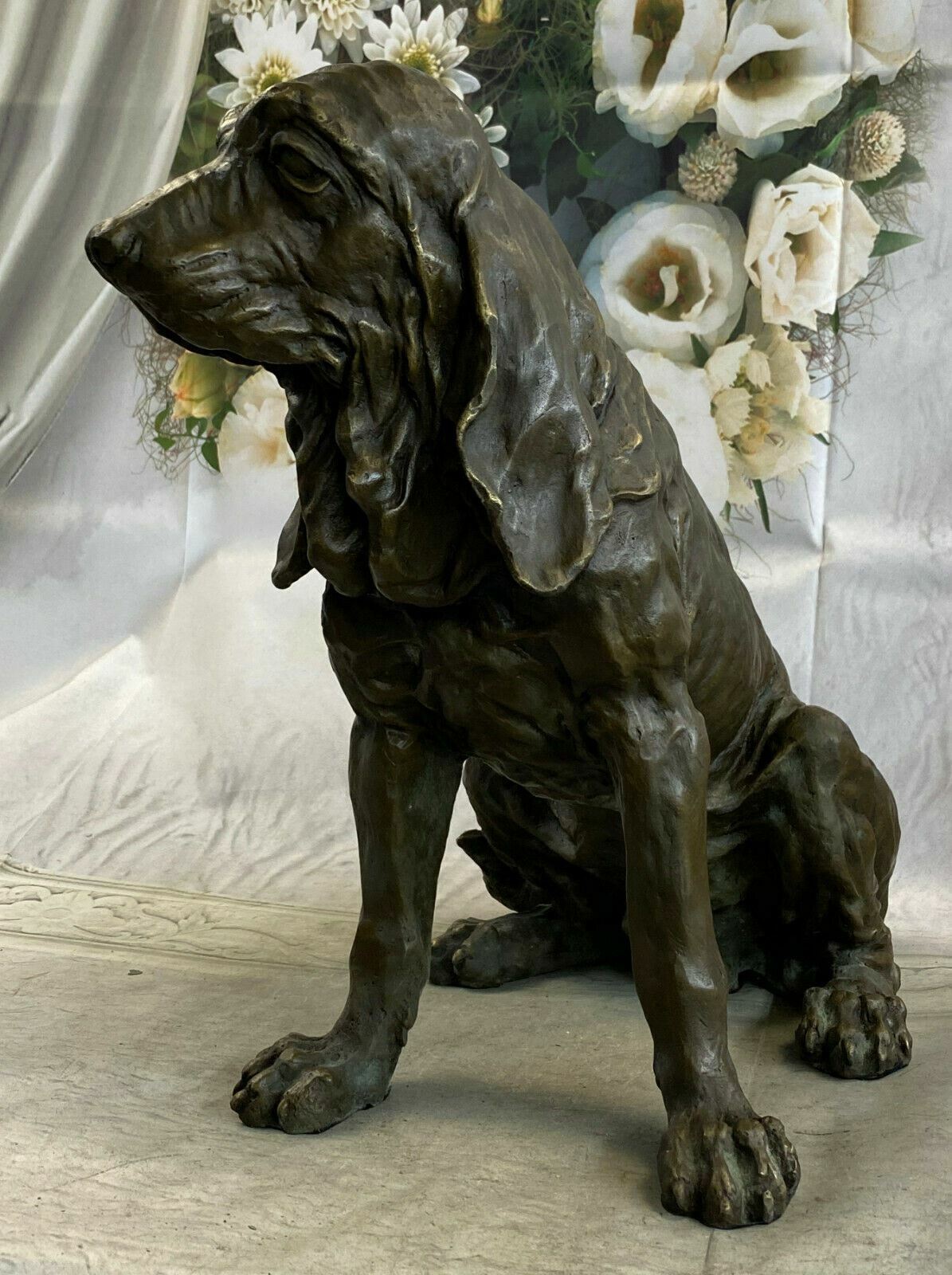 Handcrafted Bronze Sculpture Statue Basset Bloodhound Hound Dog Sleuth Home Deco